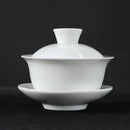 Hand painted lotus white porcelain gaiwan tea set dining room by Decorbites