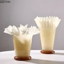 GobekUsa Lotus Leaf Edge Glass Vase: Table Flower Arrangement Room Decor Aesthetic
