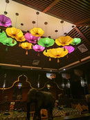 GobekUsa Lotus Leaf Lantern Pendant Light Handmade Fabric Hanging Lamp for Kitchen & Restaurant