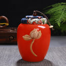 Vintage lotus ceramic tea storage jar kitchen pot storage jar by Decorbites