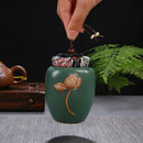 Vintage lotus ceramic tea storage jar kitchen pot storage jar by Decorbites