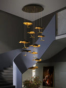 GobekUsa Lotus Staircase LED Chandelier - Multi-Head Copper Black Gold Hanging Lamp