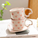 Hand painted pink and white love heart mug with saucer kitchen cup by Decorbites