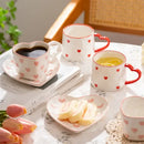 Hand painted pink and white love heart mug with saucer kitchen cup by Decorbites