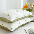 Love printed pillowcase set white & olive green bedroom decor by Decorbites