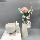White rabbit ceramic vase with bunny figurine bedroom table decor by Decorbites