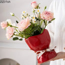 GobekUsa Lovely Ribbon Ceramic Vase Set for Cute Room Aesthetic Decor