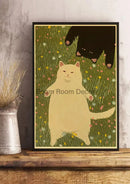 Whimsical black and white cat paper poster set for bedroom decor by Decorbites