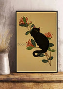 Whimsical black and white cat paper poster set for bedroom decor by Decorbites