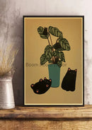 Whimsical black and white cat paper poster set for bedroom decor by Decorbites