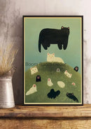 Whimsical black and white cat paper poster set for bedroom decor by Decorbites