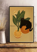 Whimsical black and white cat paper poster set for bedroom decor by Decorbites