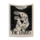 Boho beige and black lovers tarot tapestry bedroom wall decor by Decorbites
