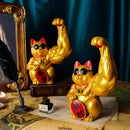 GobekUsa Lucky Cat Figurine: Creative Muscle Arm Feng Shui Animal Decor for Home, Office, Shop