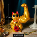GobekUsa Lucky Cat Figurine: Creative Muscle Arm Feng Shui Animal Decor for Home, Office, Shop