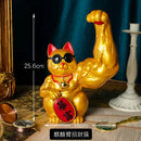 GobekUsa Lucky Cat Figurine: Creative Muscle Arm Feng Shui Animal Decor for Home, Office, Shop