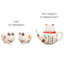White lucky cat porcelain tea set kitchen ceramic teapot and cups by Decorbites