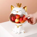 Modern white and gold lucky cat sculpture kitchen fruit bowl by Decorbites
