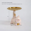 Pink & cream ceramic lucky cat statue storage tray living room by Decorbites