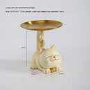 Pink & cream ceramic lucky cat statue storage tray living room by Decorbites