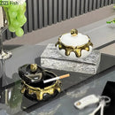 Modern black & white ceramic ashtray with silver drip – living room decor by Decorbites