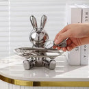 Modern gold & silver lucky rabbit key tray living room decor by Decorbites
