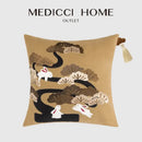 GobekUsa Lucky Rabbit Pine Forests Embroidery Silk Velvet Pillowcase with Tassels