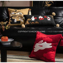 GobekUsa Lucky Rabbit Pine Forests Embroidery Silk Velvet Pillowcase with Tassels