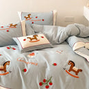 GobekUsa Lucky Trojan Cotton Embroidered Bedding Set: High-end Skin-Friendly Duvet Cover Set