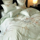 GobekUsa Luxe Floral Bird Embroidery 1000TC Egyptian Cotton Bedding Set