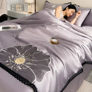 GobekUsa Luxe Flower Embroidered Cool Quilt Set - Lightweight, Silky, High-End Comfort