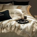 GobekUsa Luxe French Lace Edge Bedding Set: Silky Lyocell Cotton Duvet Cover, Sheet & Pillowcases