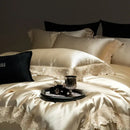 GobekUsa Luxe French Lace Edge Bedding Set: Silky Lyocell Cotton Duvet Cover, Sheet & Pillowcases