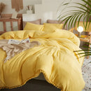 GobekUsa Luxe Furball Tasseled Yellow Bedding Set Queen/King Size Duvet Cover & Soft Bed Cover Sets
