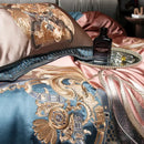 GobekUsa Luxe Gold Embroidery Palace Style Bedding Set - Duvet, Sheet, Pillowcases