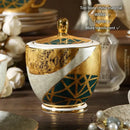 GobekUsa Luxe Gold Inlay Bone China Coffee Set: Teapot, Cup, Sugar Bowl, Creamer, Mug
