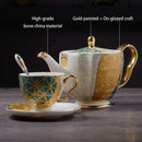GobekUsa Luxe Gold Inlay Bone China Coffee Set: Teapot, Cup, Sugar Bowl, Creamer, Mug