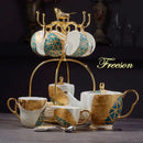 GobekUsa Luxe Gold Inlay Bone China Coffee Set: Teapot, Cup, Sugar Bowl, Creamer, Mug