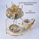 GobekUsa Luxe Gold Inlay Bone China Coffee Set: Teapot, Cup, Sugar Bowl, Creamer, Mug