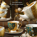 GobekUsa Luxe Gold Inlay Bone China Coffee Set: Teapot, Cup, Sugar Bowl, Creamer, Mug