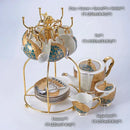GobekUsa Luxe Gold Inlay Bone China Coffee Set: Teapot, Cup, Sugar Bowl, Creamer, Mug