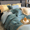 GobekUsa Luxe Gold Leaves Satin Jacquard Embroidery 1000TC Egyptian Cotton Bedding Set