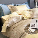 GobekUsa Luxe Gold Leaves Satin Jacquard Embroidery 1000TC Egyptian Cotton Bedding Set
