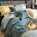GobekUsa Luxe Gold Leaves Satin Jacquard Embroidery 1000TC Egyptian Cotton Bedding Set
