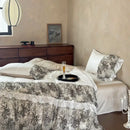 GobekUsa Luxe Lace Ruffles Wedding Bedding Set: Duvet Cover, Bed Sheet, 2 Pillowcases