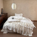 GobekUsa Luxe Lace Ruffles Wedding Bedding Set: Duvet Cover, Bed Sheet, 2 Pillowcases