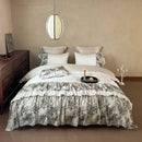 GobekUsa Luxe Lace Ruffles Wedding Bedding Set: Duvet Cover, Bed Sheet, 2 Pillowcases