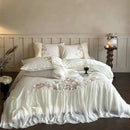 GobekUsa Luxe Lace Ruffles Wedding Bedding Set Flowers Embroidery Duvet Sheet Pillowcase