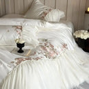 GobekUsa Luxe Lace Ruffles Wedding Bedding Set Flowers Embroidery Duvet Sheet Pillowcase