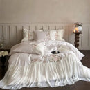 GobekUsa Luxe Lace Ruffles Wedding Bedding Set Flowers Embroidery Duvet Sheet Pillowcase
